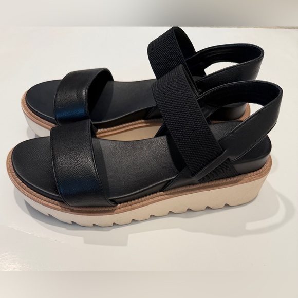 MIA Shoes - MIA Black Platform Sandals Elastic Straps Chunky Sole Size 7 EUC